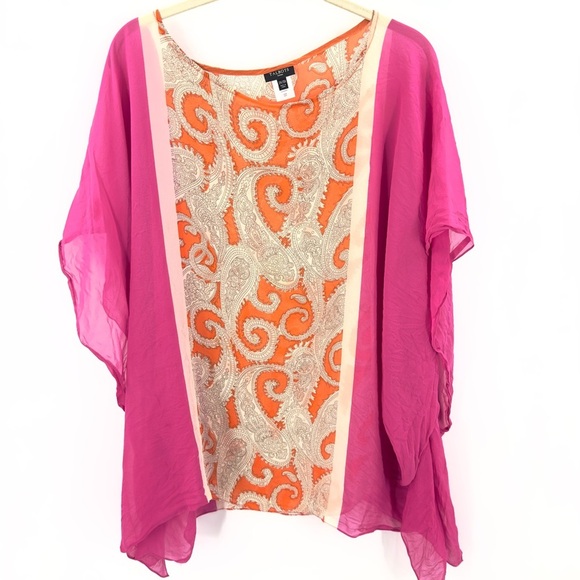 Talbots Womens 100% Silk Poncho Blouse Top Size 2X/3X Pink Orange Lightweight - Picture 7 of 7